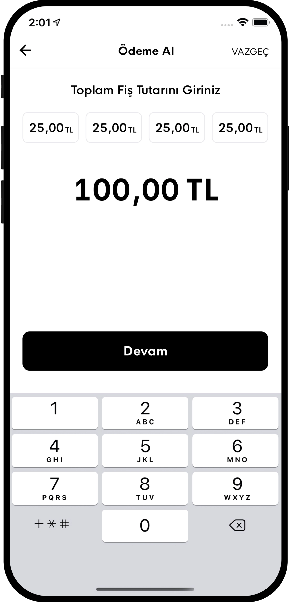 Fiş tutarını girin